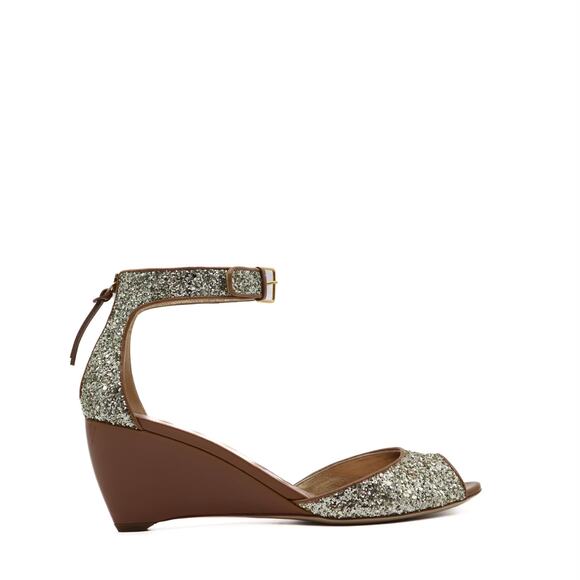 Miu Miu Gold Glitter Ankle Strap Wedges Size 40 - Picture 1 of 8